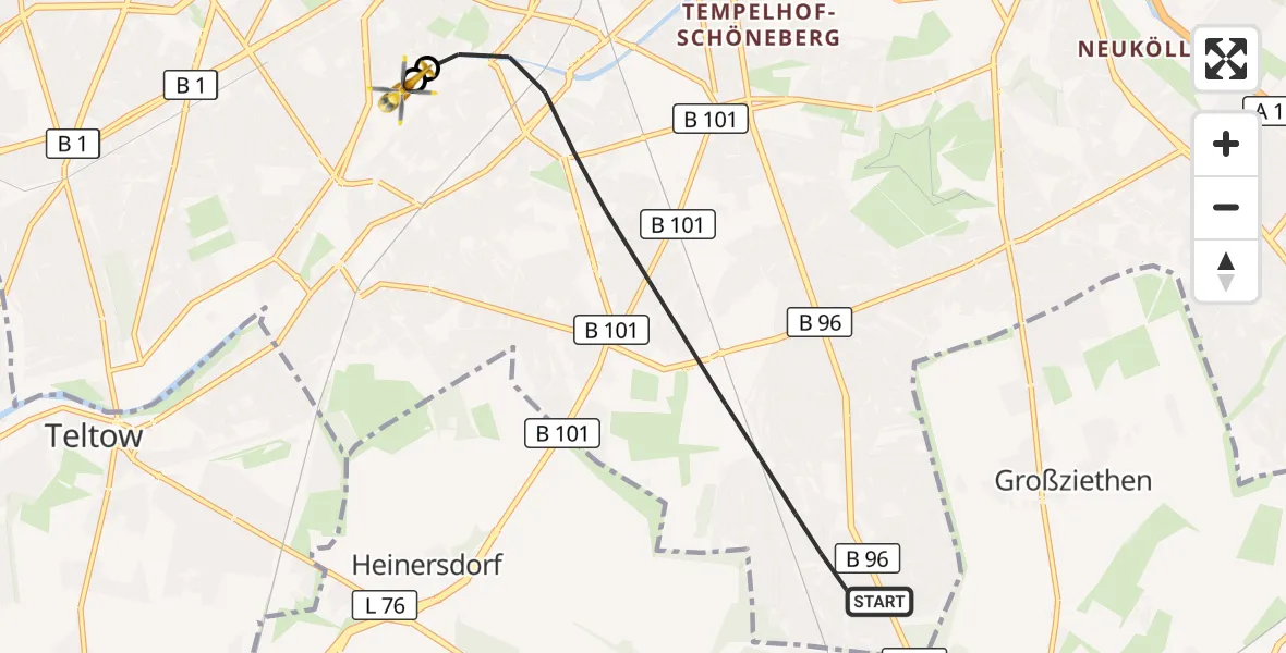 Flugroute Rettungshubschrauber Berlin - Charité Clinic Benjamin Franklin Campus, 26 Juli 2026, 10:33