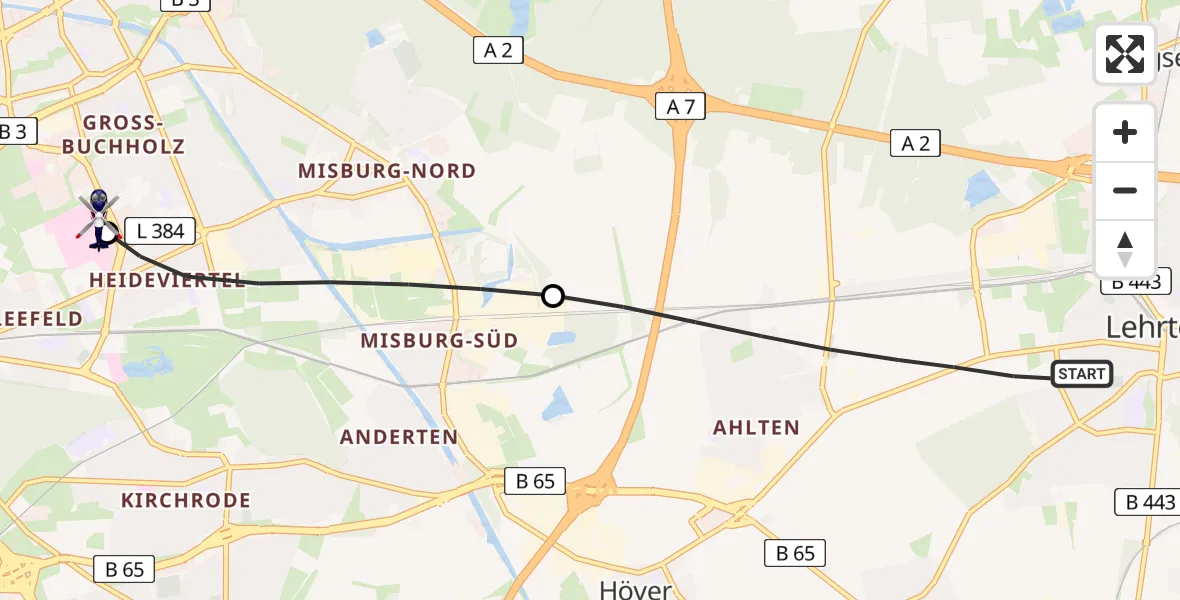 Flugroute Polizeihubschrauber Lehrte - Hannover Luftrettung Hubschrauberlandeplatz (Christoph 4), 26 Juli 2026, 10:40