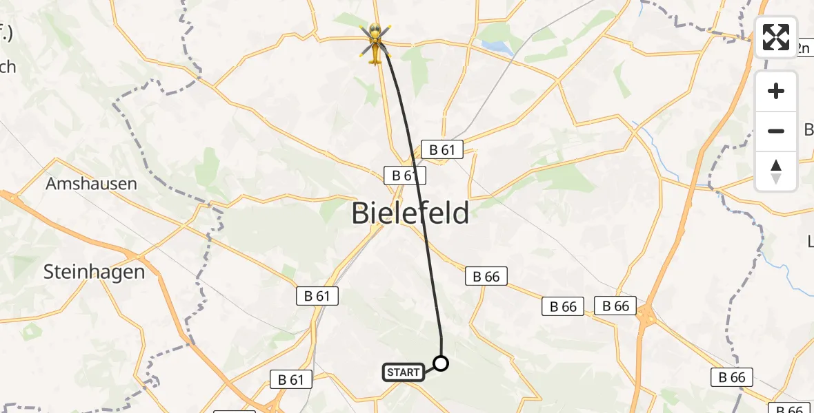 Flugroute Rettungshubschrauber Luftrettungszentrum Bielefeld - Bielefeld, 26 Juli 2026, 10:46