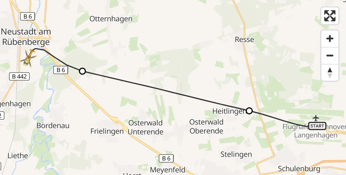 Flugroute Rettungshubschrauber Flughafen Hannover - Neustadt am Rübenberge, 26 Juli 2026, 10:47