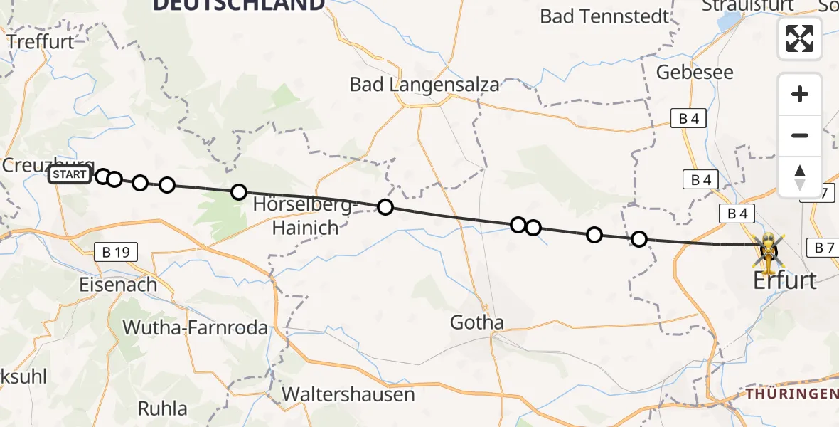 Flugroute Rettungshubschrauber Amt Creuzburg - Helios Clinic Erfurt, 26 Juli 2026, 10:50