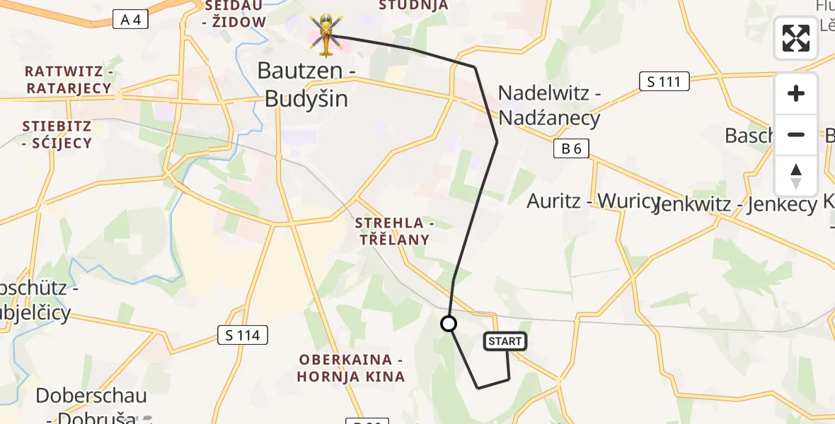 Flugroute Rettungshubschrauber Kubschütz - Bautzen, 26 Juli 2026, 10:54