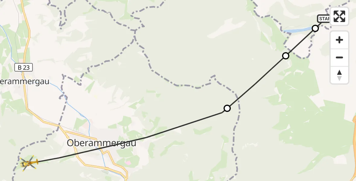 Flugroute Rettungshubschrauber Eschenlohe - Oberammergau, 26 Juli 2026, 11:00