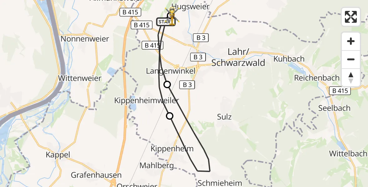 Flugroute Rettungshubschrauber Lahr/Schwarzwald - Lahr Flughafen, 26 Juli 2026, 11:03