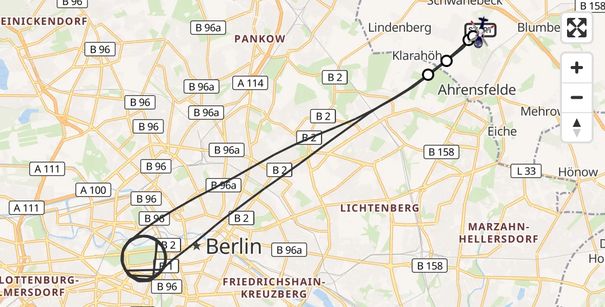 Flugroute Polizeihubschrauber Ahrensfelde Hubschrauberlandeplatz - Ahrensfelde Hubschrauberlandeplatz, 26 Juli 2026, 11:09