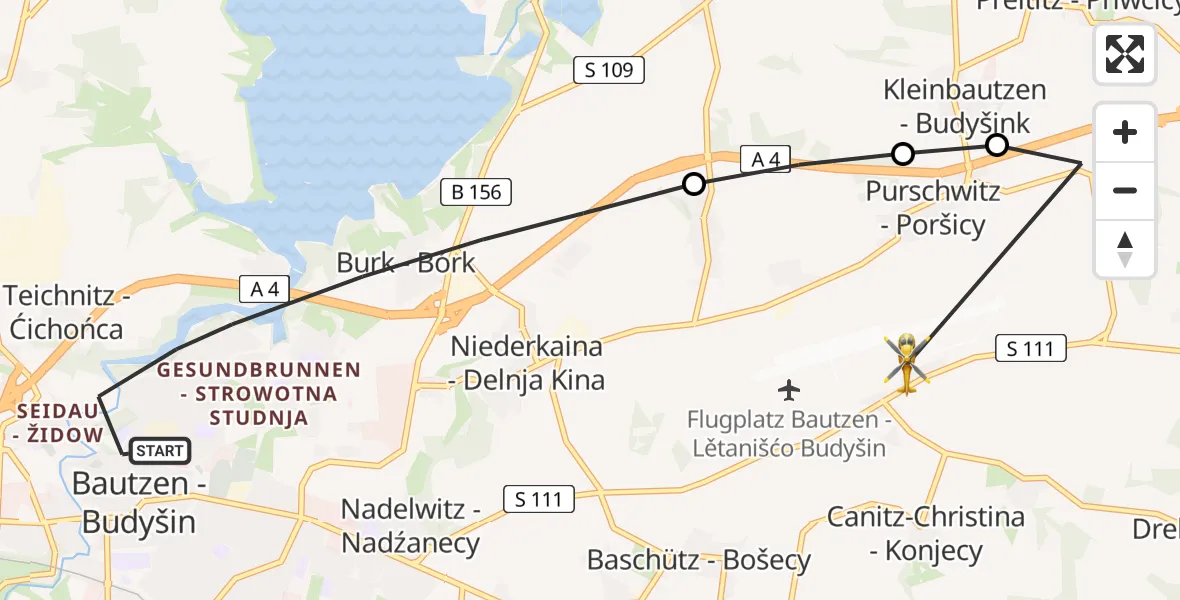 Flugroute Rettungshubschrauber Bautzen - Bautzen Flugplatz, 26 Juli 2026, 11:13