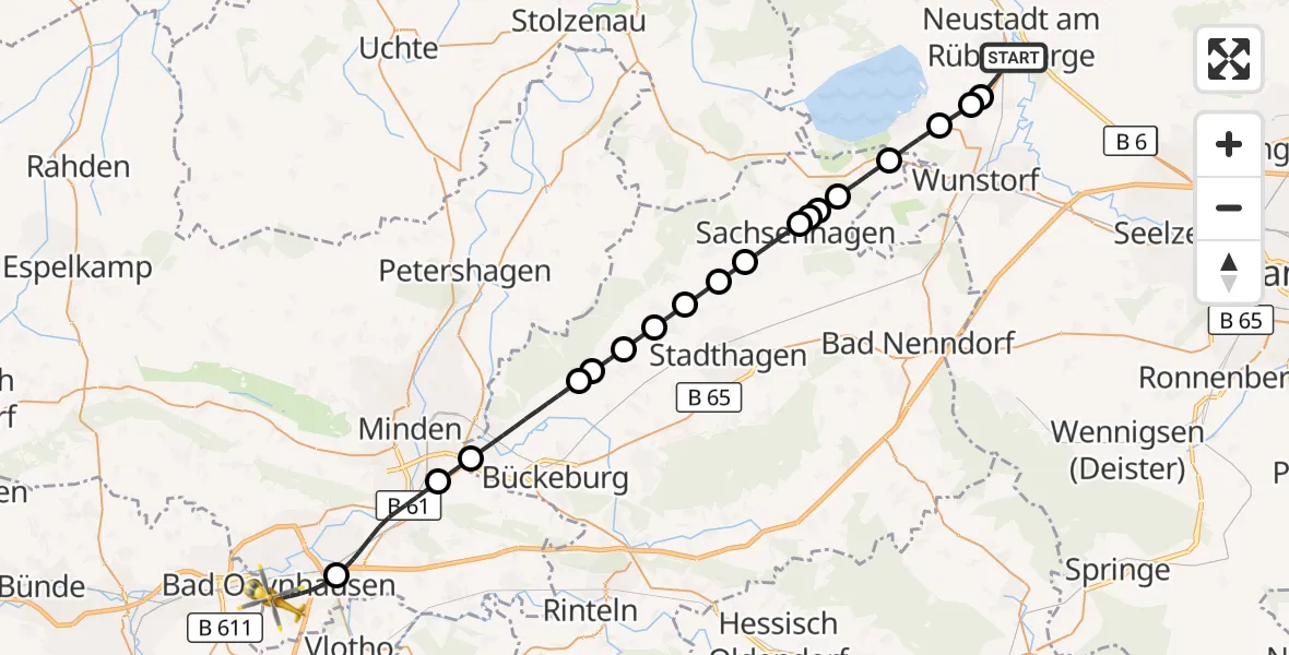 Flugroute Rettungshubschrauber Neustadt am Rübenberge - Bad Oeynhausen, 26 Juli 2026, 11:24