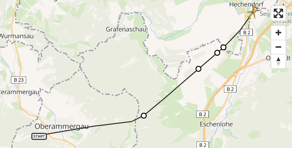 Flugroute Rettungshubschrauber Oberammergau - Ohlstadt, 26 Juli 2026, 11:26
