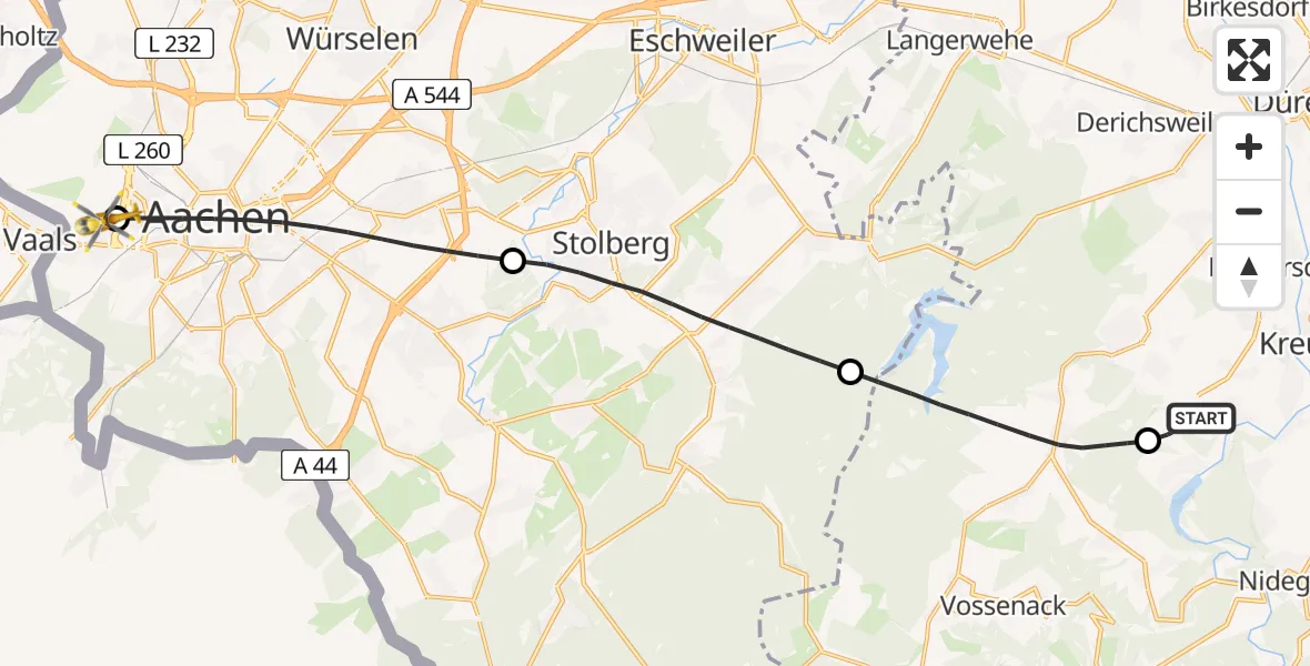 Flugroute Rettungshubschrauber Kreuzau - Aachen Hospital, 26 Juli 2026, 11:37