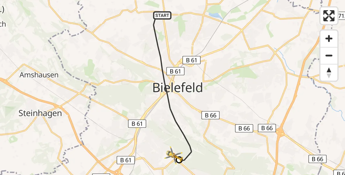 Flugroute Rettungshubschrauber Bielefeld - Luftrettungszentrum Bielefeld, 26 Juli 2026, 11:39
