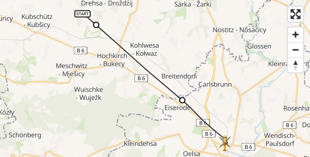 Flugroute Rettungshubschrauber Weißenberg - Löbau, 26 Juli 2026, 11:47