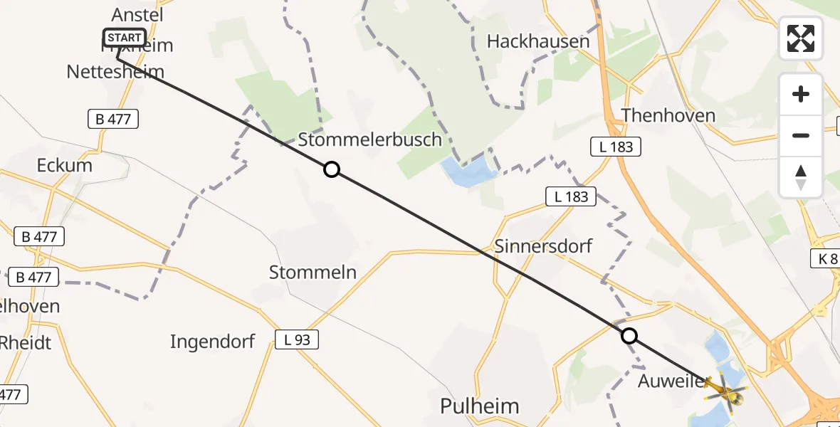 Flugroute Rettungshubschrauber Rommerskirchen - Köln, 26 Juli 2026, 11:55