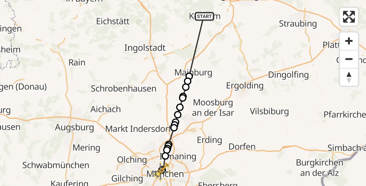 Flugroute Rettungshubschrauber Kelheim - Deutsches Herzzentrum München, 26 Juli 2026, 11:58