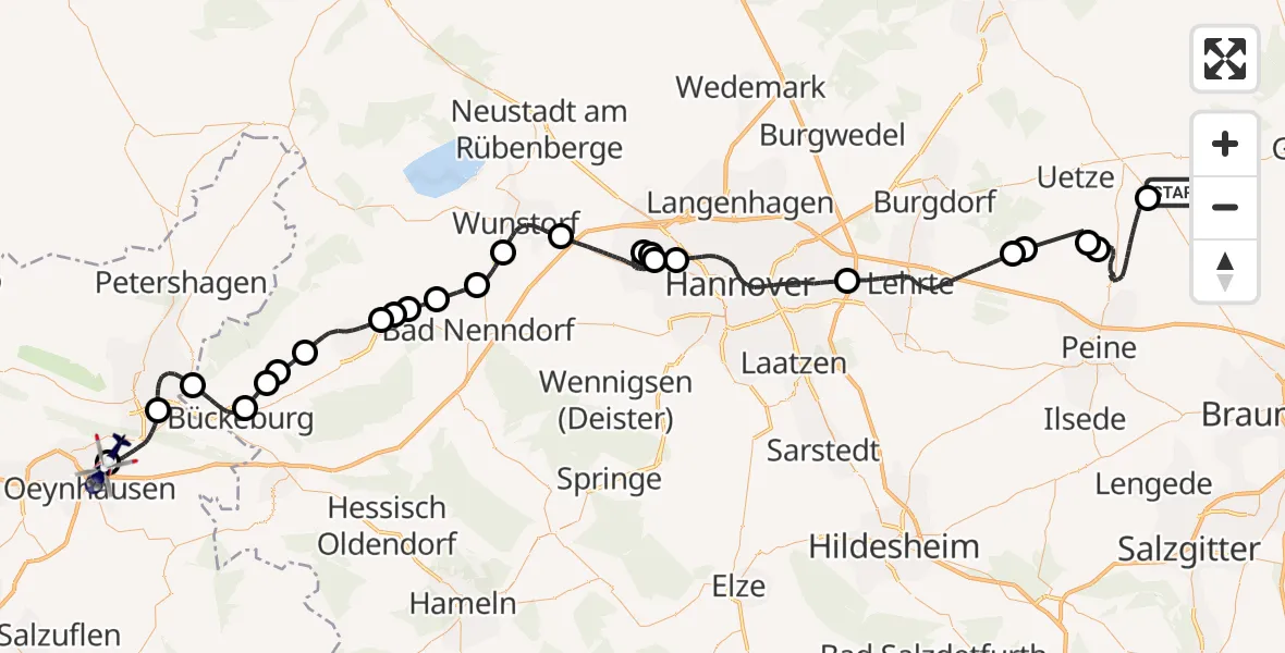 Flugroute Polizeihubschrauber Meinersen - Porta Westfalica Flugplatz, 26 Juli 2026, 12:08