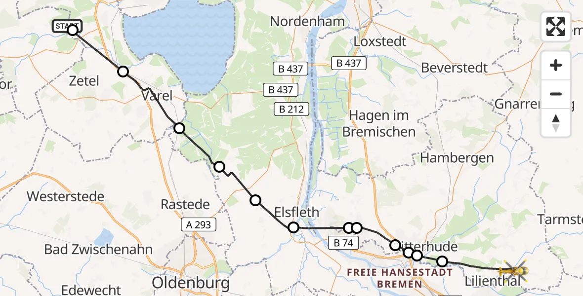 Flugroute Rettungshubschrauber Friedeburg - Lilienthal, 26 Juli 2026, 12:16