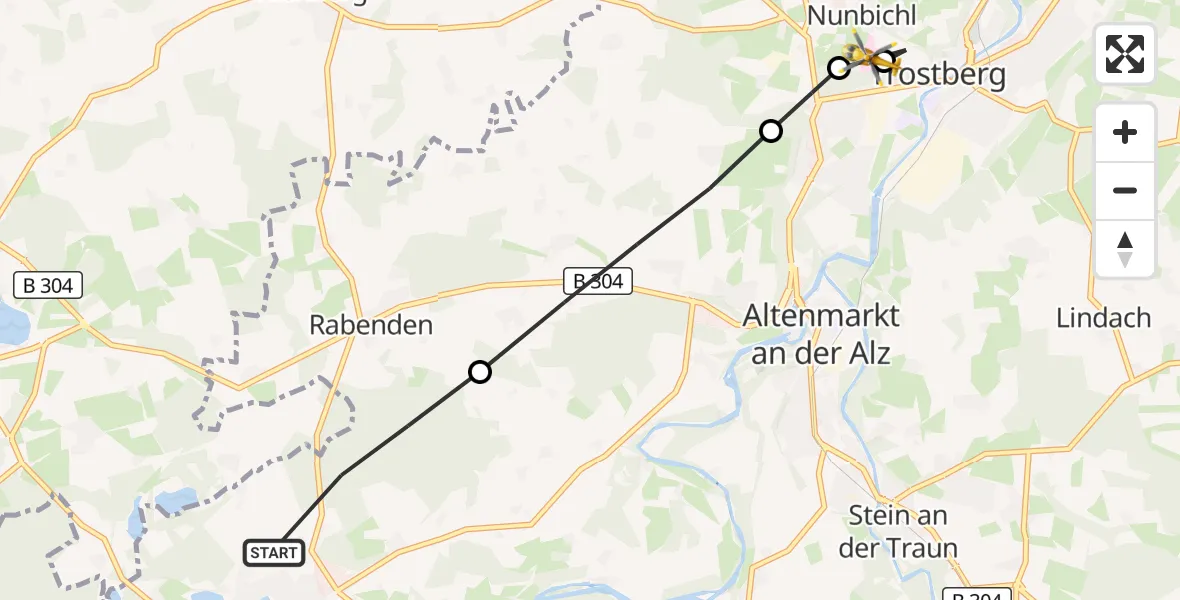 Flugroute Rettungshubschrauber Seeon-Seebruck - Trostberg Hospital, 26 Juli 2026, 12:20