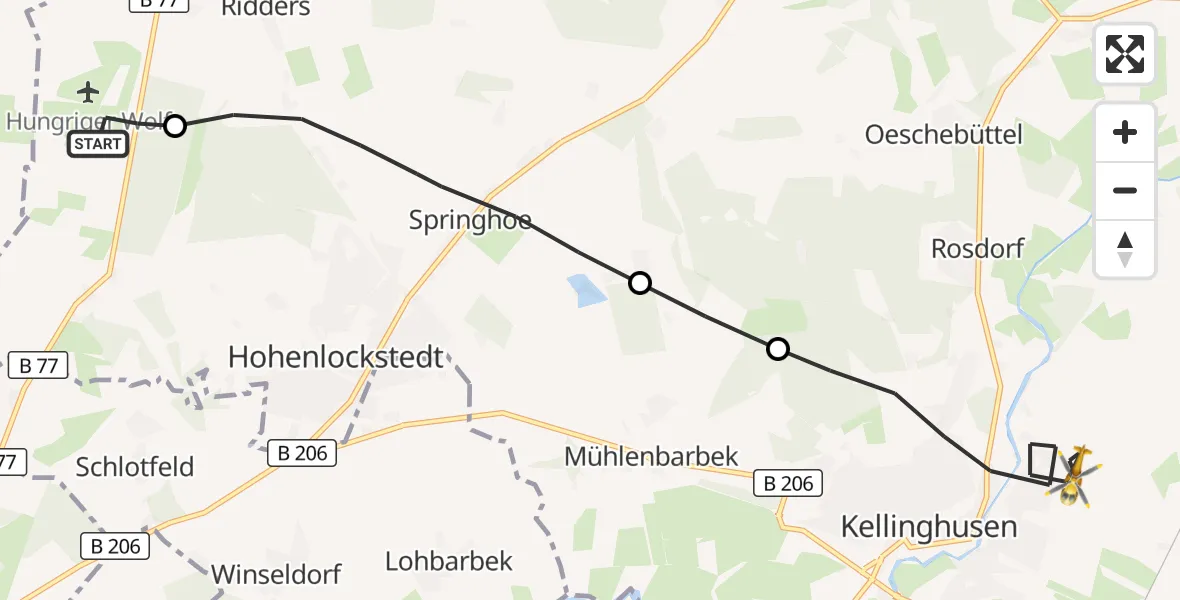 Flugroute Rettungshubschrauber Itzehoe Hungriger Wolf Flugplatz - Kellinghusen, 26 Juli 2026, 12:22