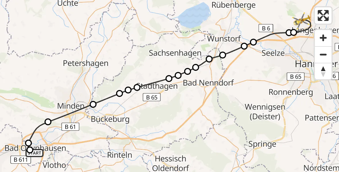 Flugroute Rettungshubschrauber Bad Oeynhausen - Flughafen Hannover, 26 Juli 2026, 12:24