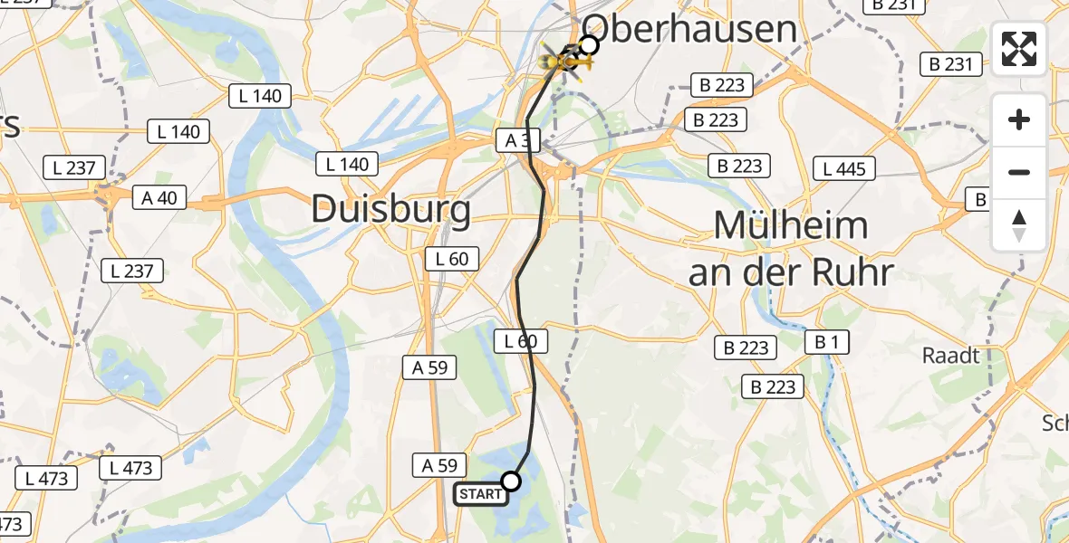 Flugroute Rettungshubschrauber Duisburg Air Rescue Hubschrauberlandeplatz (Christoph 9) - Duisburg, 26 Juli 2026, 12:26