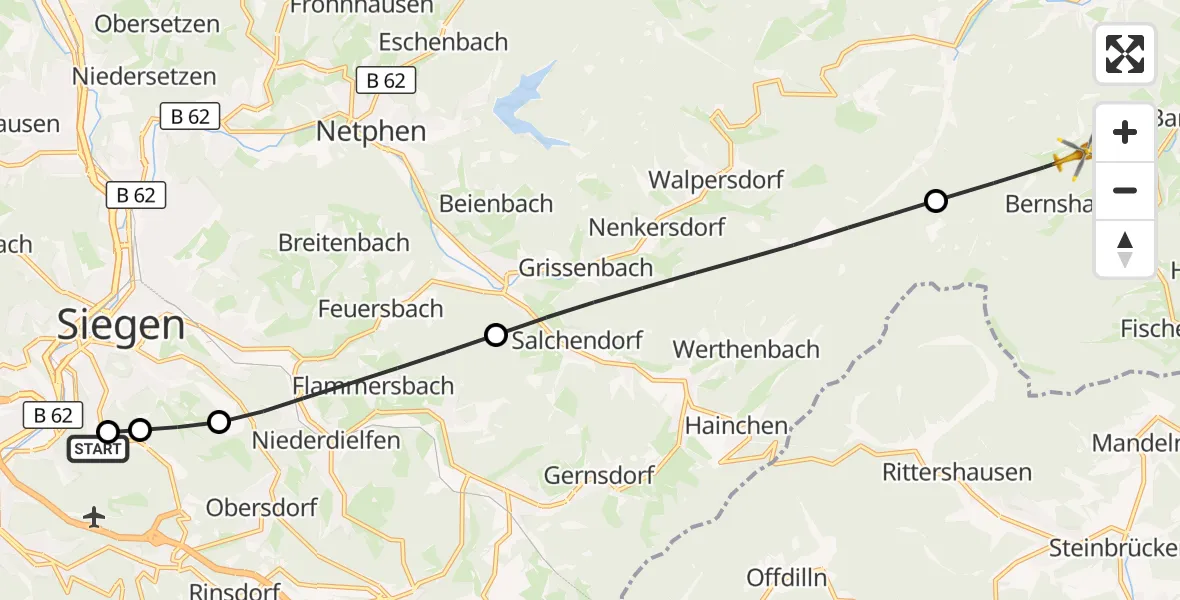Flugroute Rettungshubschrauber Evangelisches Jung-Stilling Hospital - Bad Laasphe, 26 Juli 2026, 12:39