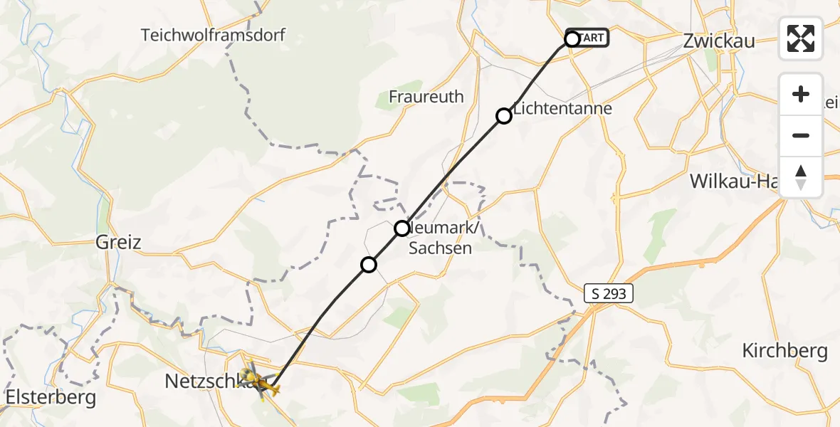 Flugroute Rettungshubschrauber ADAC Air Rescue Station Zwickau Hubschrauberlandeplatz - Reichenbach im Vogtland, 26 Juli 2026, 12:43