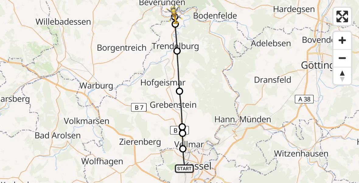 Flugroute Rettungshubschrauber Kassel - Beverungen, 26 Juli 2026, 12:44