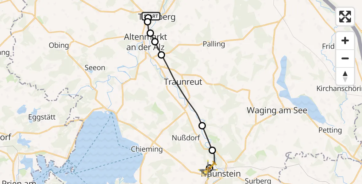 Flugroute Rettungshubschrauber Trostberg Hospital - Traunstein Hospital, 26 Juli 2026, 12:46