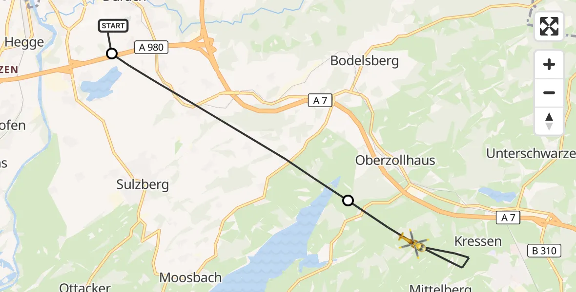 Flugroute Rettungshubschrauber Kempten-Durach Flugplatz - Oy-Mittelberg, 26 Juli 2026, 13:03