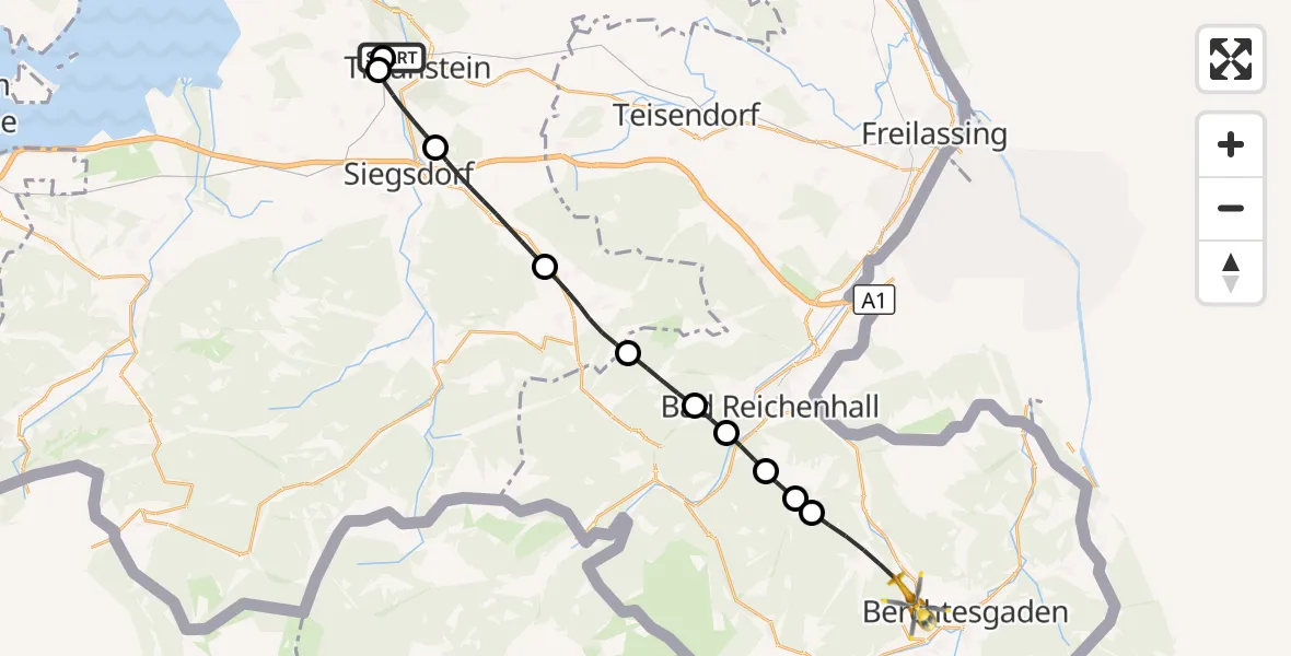 Flugroute Rettungshubschrauber Traunstein Hospital - Bischofswiesen, 26 Juli 2026, 13:14