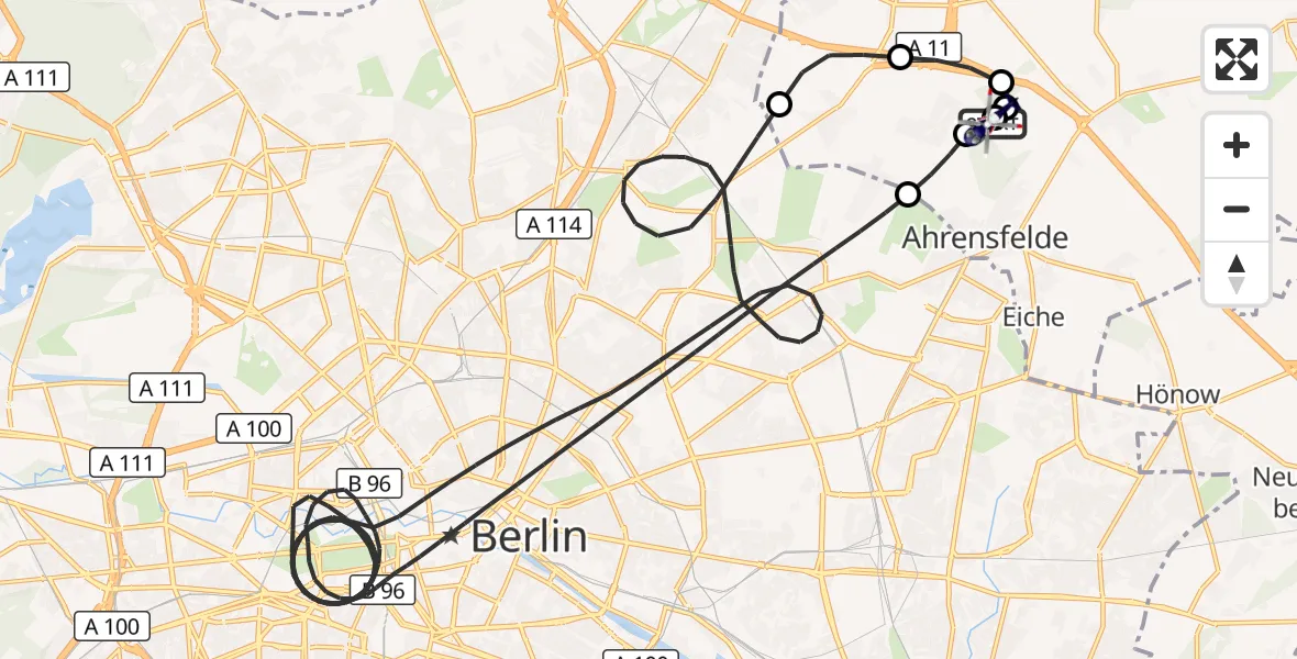 Flugroute Polizeihubschrauber Ahrensfelde Hubschrauberlandeplatz - Ahrensfelde Hubschrauberlandeplatz, 26 Juli 2026, 13:16