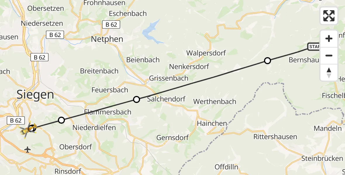 Flugroute Rettungshubschrauber Bad Laasphe - Evangelisches Jung-Stilling Hospital, 26 Juli 2026, 13:23