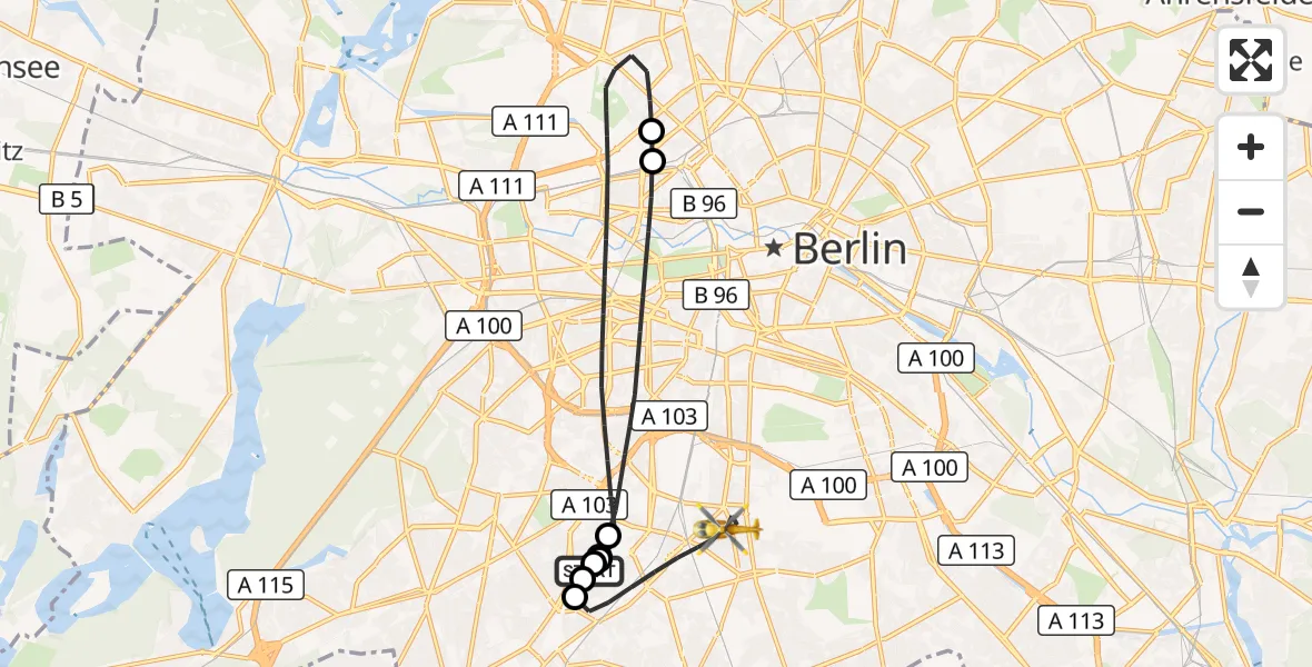 Flugroute Rettungshubschrauber Charité Clinic Benjamin Franklin Campus - Berlin, 26 Juli 2026, 13:28