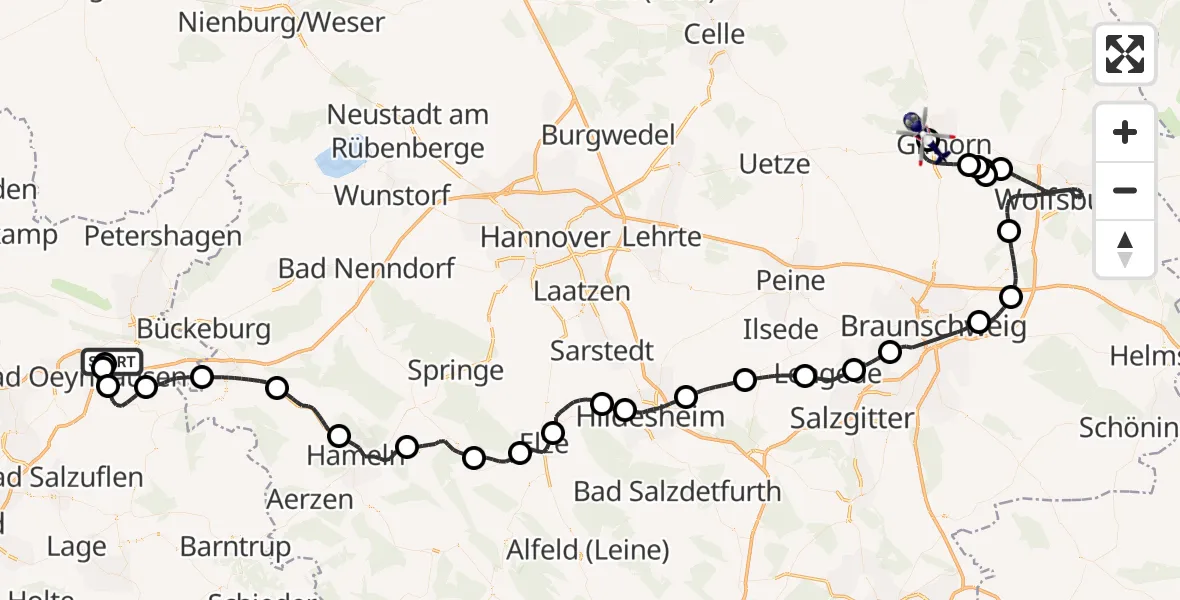 Flugroute Polizeihubschrauber Porta Westfalica Flugplatz - Gifhorn Bundespolizei Hubschrauberlandeplatz, 26 Juli 2026, 13:31