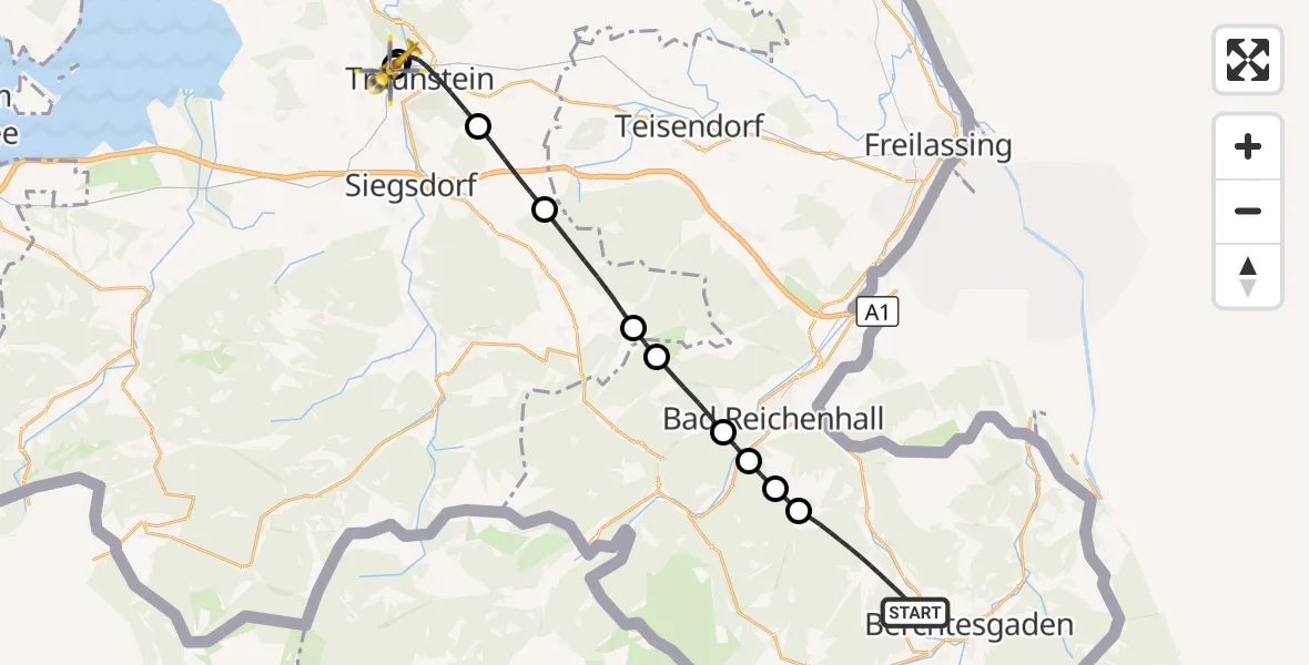 Flugroute Rettungshubschrauber Bischofswiesen - Traunstein Hospital, 26 Juli 2026, 13:39