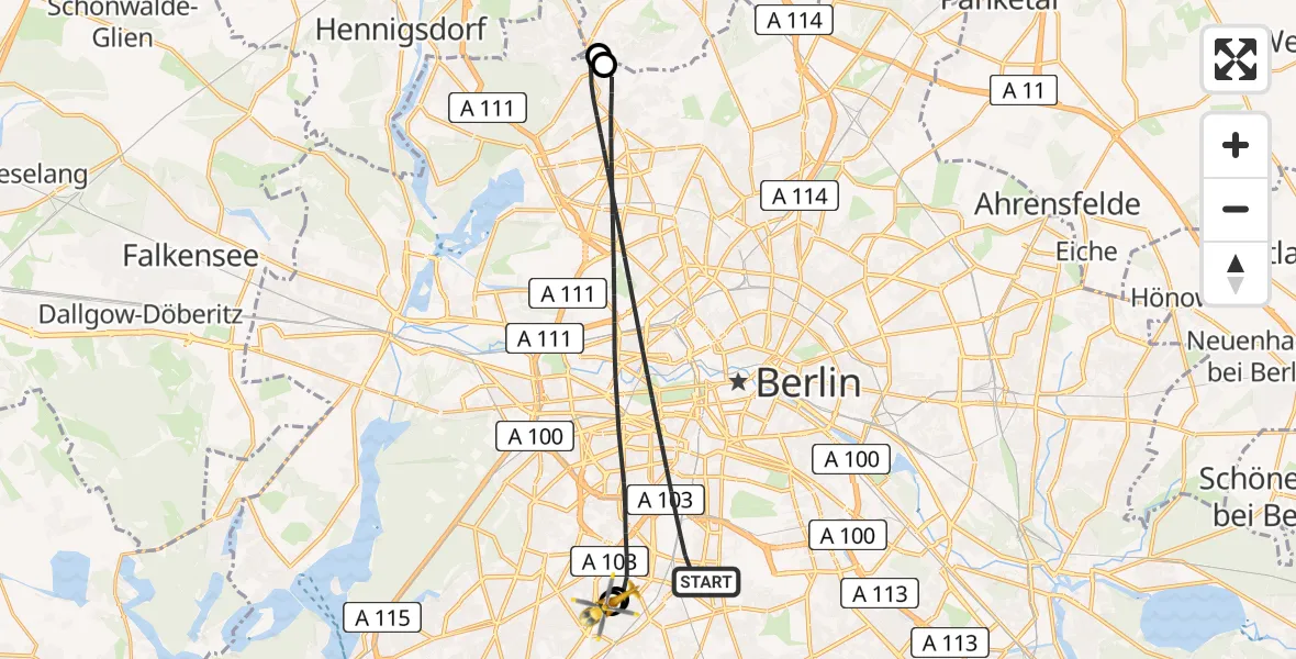 Flugroute Rettungshubschrauber Berlin - Charité Clinic Benjamin Franklin Campus, 26 Juli 2026, 13:57
