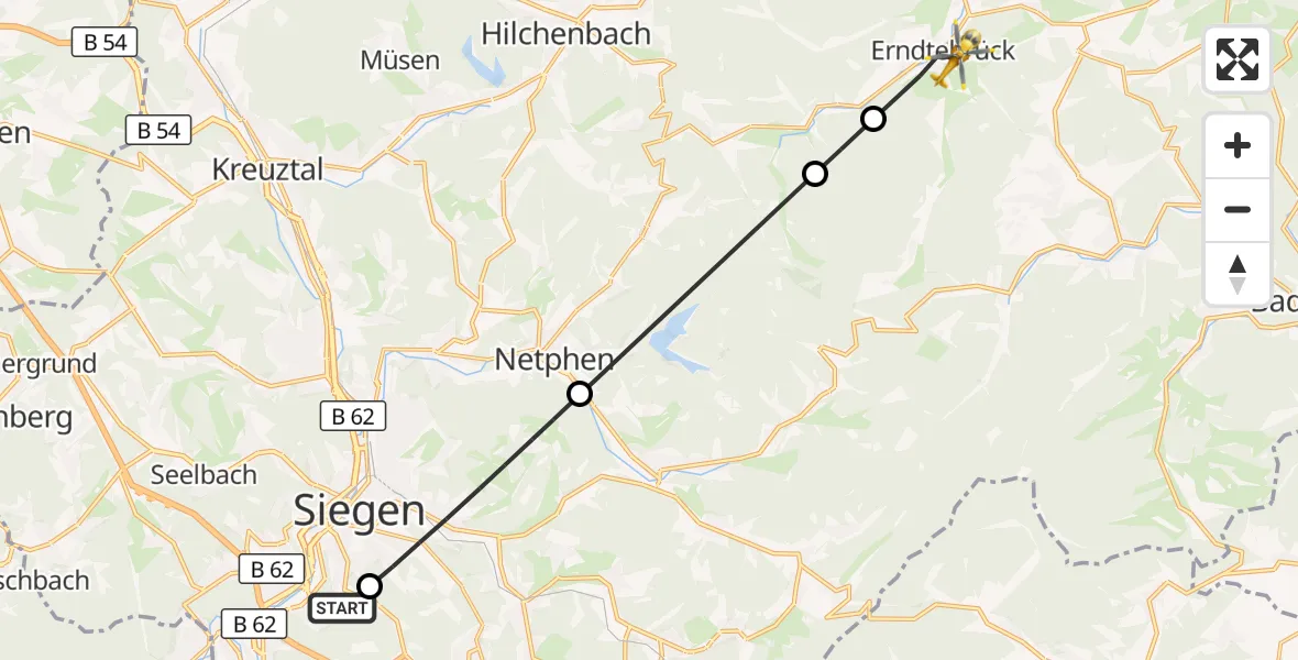 Flugroute Rettungshubschrauber Evangelisches Jung-Stilling Hospital - Erndtebrück, 26 Juli 2026, 14:12