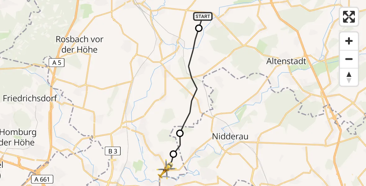 Flugroute Ambulanzhubschrauber Florstadt - Karben, 26 Juli 2026, 14:22