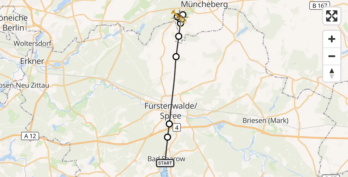 Flugroute Rettungshubschrauber Bad Saarow - Müncheberg, 26 Juli 2026, 14:25