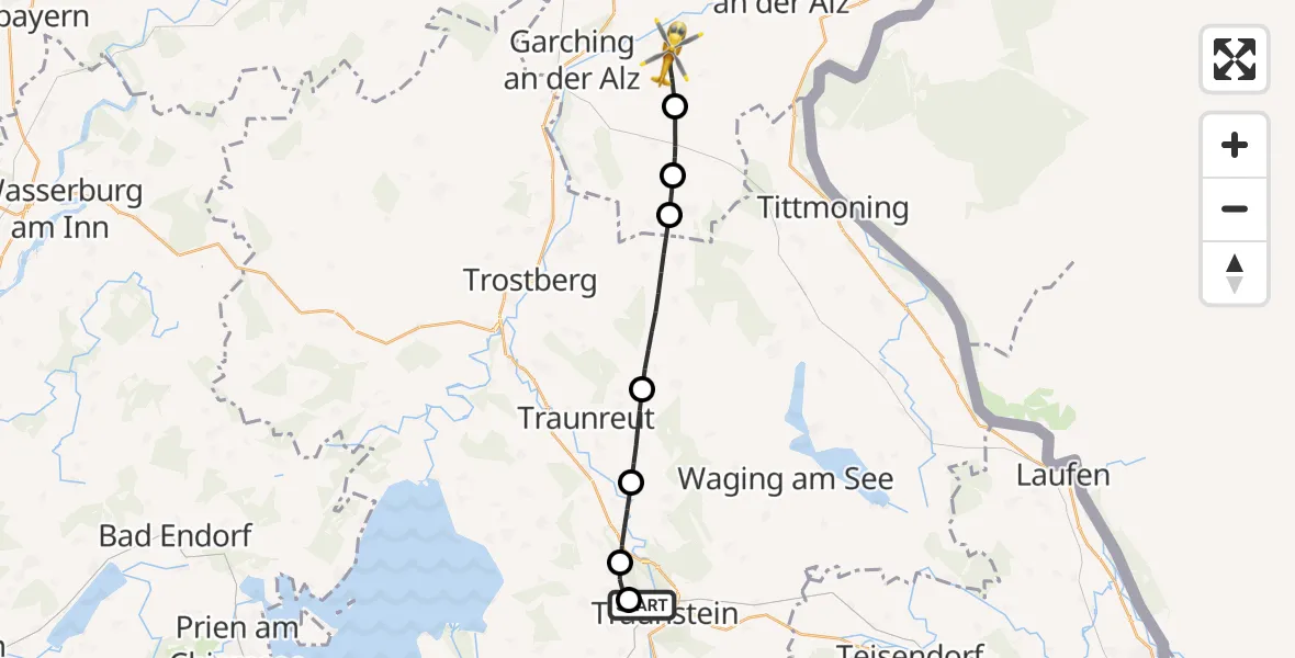 Flugroute Rettungshubschrauber Traunstein Hospital - Halsbach, 26 Juli 2026, 14:42