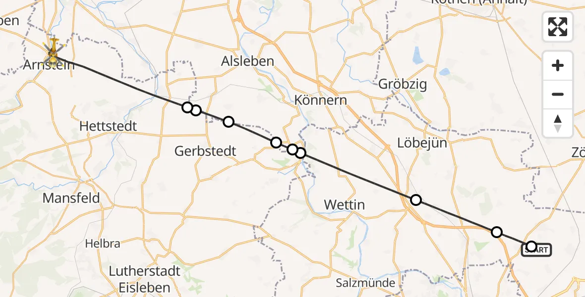 Flugroute Rettungshubschrauber Halle-Oppin Flugplatz - Arnstein, 26 Juli 2026, 14:51