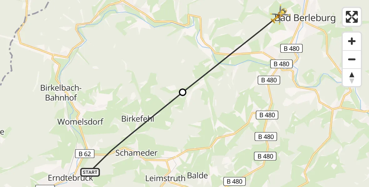 Flugroute Rettungshubschrauber Erndtebrück - Bad Berleburg, 26 Juli 2026, 14:55