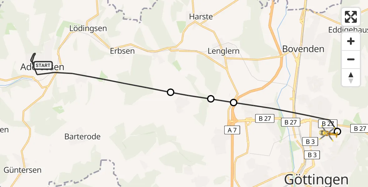 Flugroute Rettungshubschrauber Adelebsen - Göttingen University Clinic Hubschrauberlandeplatz, 26 Juli 2026, 15:06