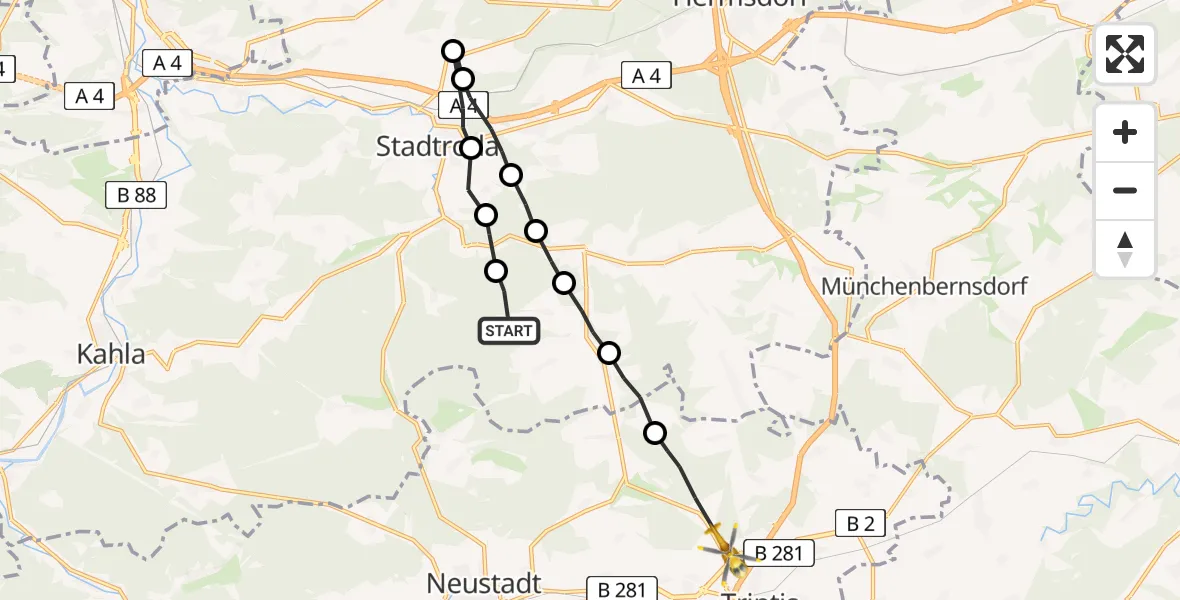 Flugroute Rettungshubschrauber Rattelsdorf - Triptis, 26 Juli 2026, 15:21