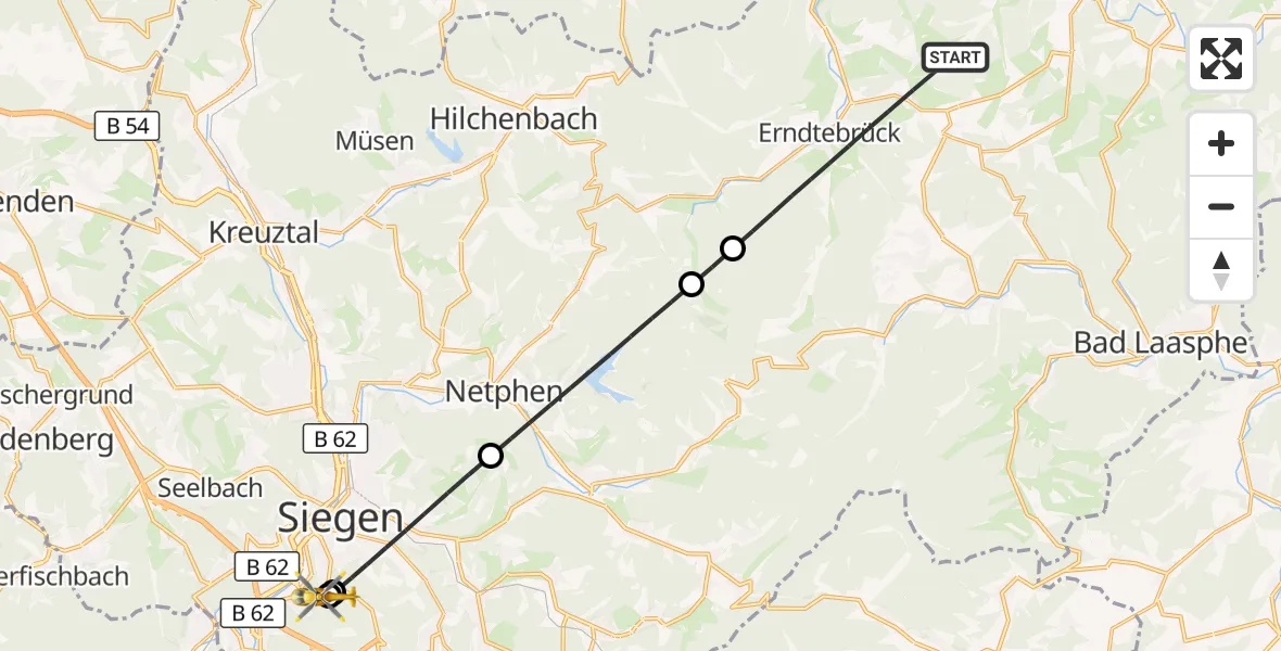 Flugroute Rettungshubschrauber Erndtebrück - Evangelisches Jung-Stilling Hospital, 26 Juli 2026, 15:24