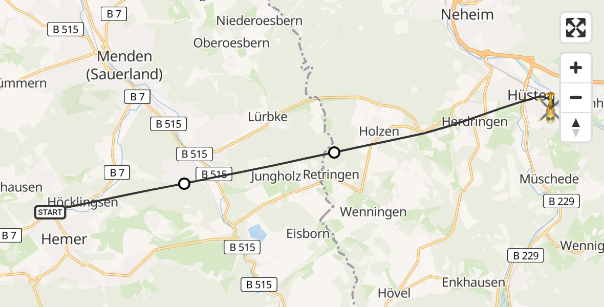 Flugroute Rettungshubschrauber Hemer - Arnsberg, 26 Juli 2026, 15:47