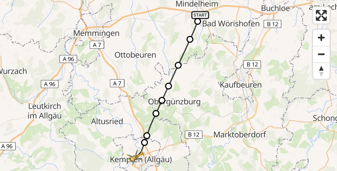 Flugroute Rettungshubschrauber Apfeltrach - Kempten (Allgäu), 26 Juli 2026, 15:56