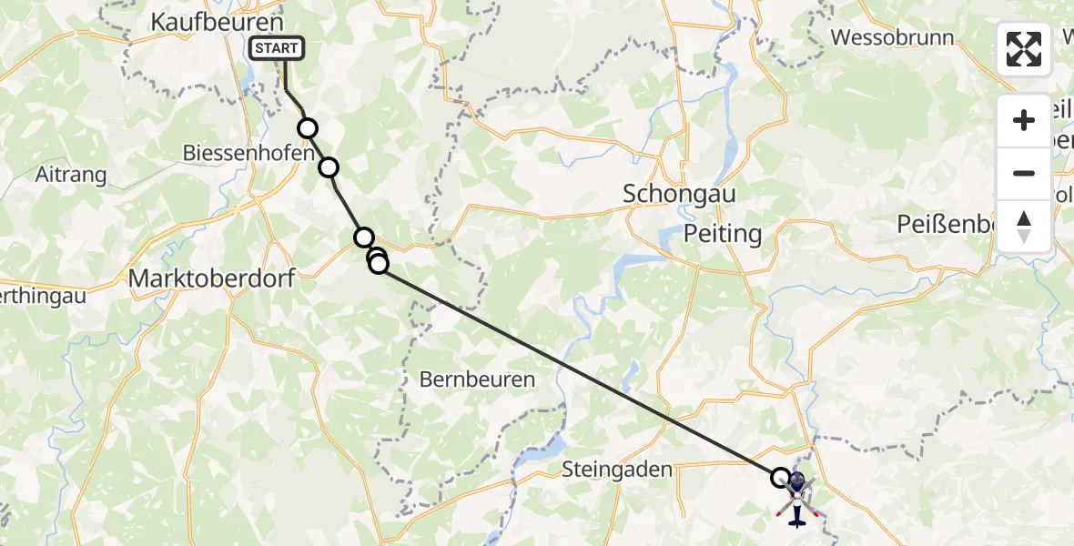 Flugroute Polizeihubschrauber Mauerstetten - Wildsteig, 26 Juli 2026, 16:08