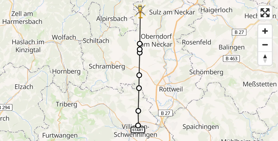 Flugroute Ambulanzhubschrauber DRF Air Rescue Station Villingen-Schwenningen Hubschrauberlandeplatz (Christoph 11) - Dornhan, 26 Juli 2026, 16:22