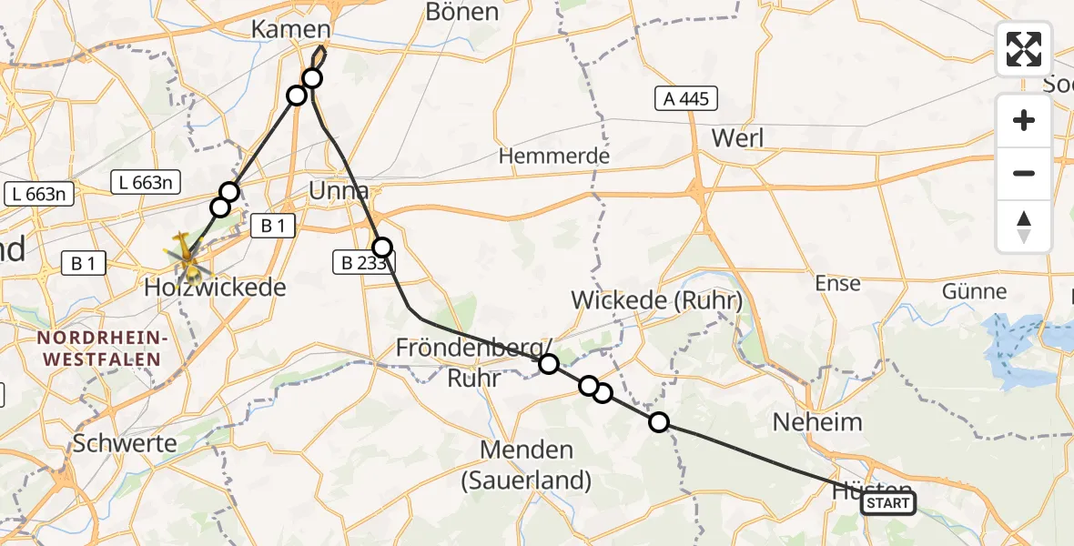Flugroute Rettungshubschrauber Arnsberg - Dortmund Flughafen, 26 Juli 2026, 16:29