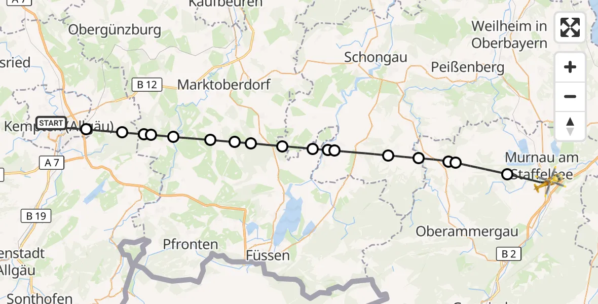 Flugroute Rettungshubschrauber Kempten (Allgäu) - Ohlstadt, 26 Juli 2026, 16:33